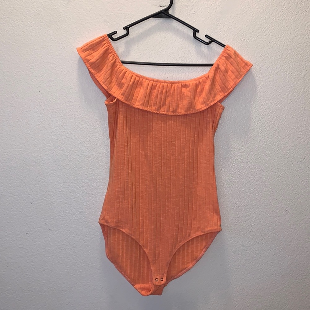 Candie’s orange ribbed stretchy Bodysuit